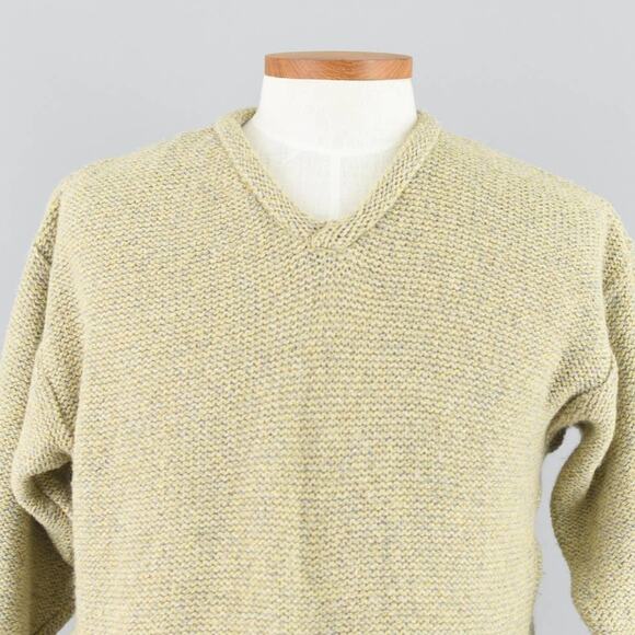 Vintage Chunky Knit Wool Blend Yellow Sweater, Men's Medium - Picture 2 of 10
